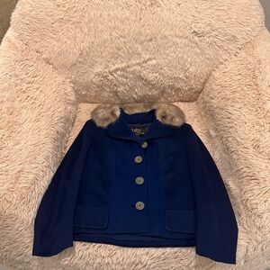 Vintage Women’s 1960’s Youthcraft Blue Wool Fur Trim Collar Jacket short Coat